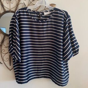 KAFFE Navy and White Striped Women's Blouse